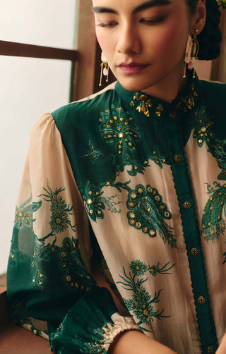 Ivory and emerald green oriel shirt and trouser