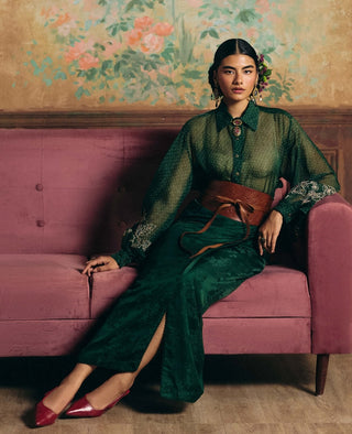 Emerald green ire shirt and skirt set