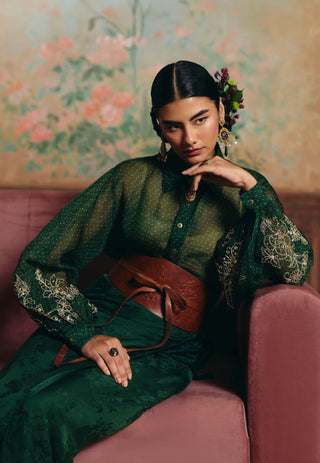 Emerald green ire shirt and skirt set