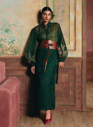 Emerald green ire shirt and skirt set