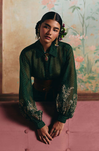 Emerald green ire shirt and skirt set