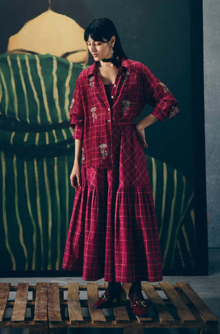 Maroon haruki shirt with skirt and bustier