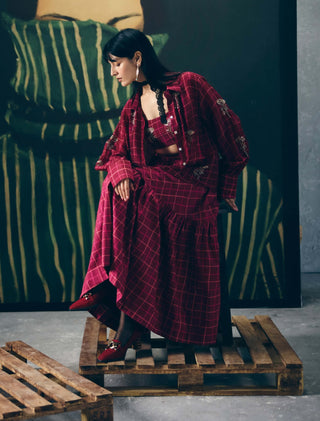 Maroon haruki shirt with skirt and bustier