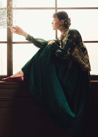 Ivory and emerald green petunia shirt and skirt set