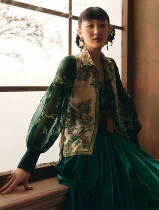Ivory and emerald green petunia shirt and skirt set