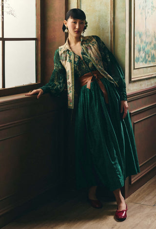 Ivory and emerald green petunia shirt and skirt set