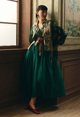 Ivory and emerald green petunia shirt and skirt set