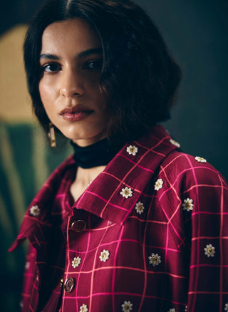 Maroon botan shirt with skirt and blazer