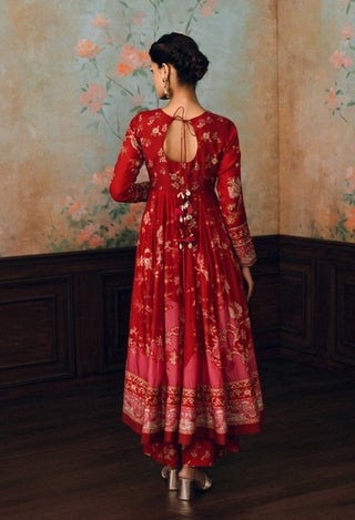 Crimson red anika anarkali set