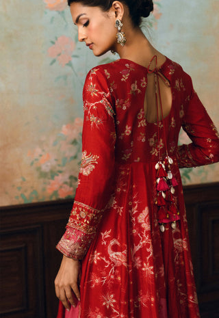 Crimson red anika anarkali set
