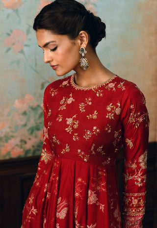 Crimson red anika anarkali set