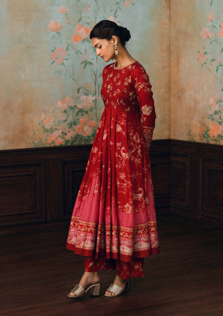 Crimson red anika anarkali set