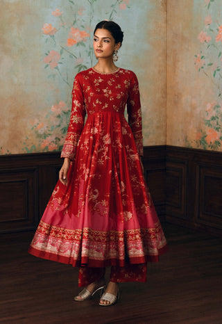 Crimson red anika anarkali set