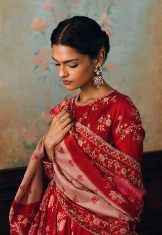 Crimson red anika anarkali set