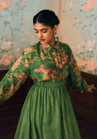 Green kristyn shirt and skirt set