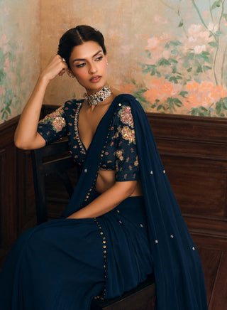 Space blue kaia sari set