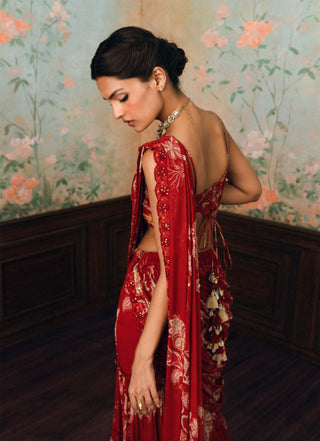 Crimson red zia sharara sari set