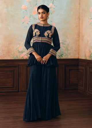 Space blue merlia peplum and palazzo set