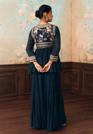 Space blue merlia peplum and palazzo set