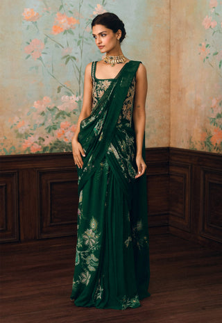 Forest green sofia sari with corset