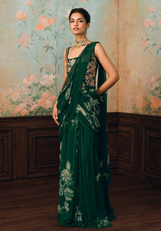 Forest green sofia sari with corset
