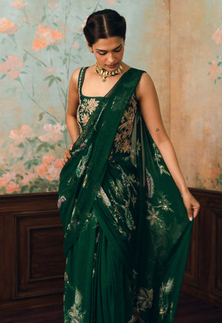 Forest green sofia sari with corset