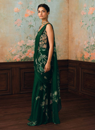 Forest green sofia sari with corset