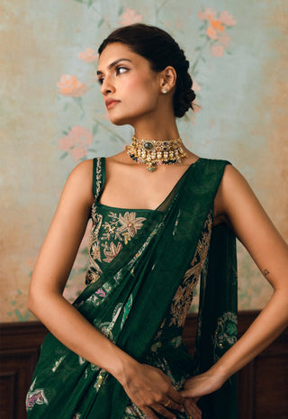 Forest green sofia sari with corset