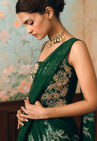 Forest green sofia sari with corset