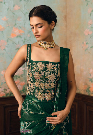 Forest green sofia sari with corset