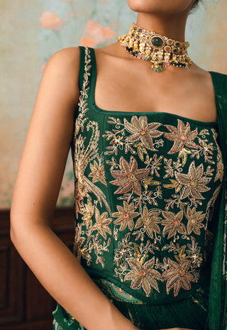 Forest green sofia sari with corset