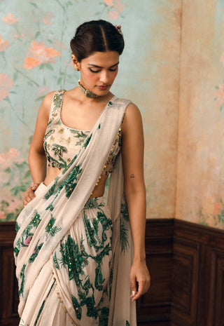 Ivory and forest green teresa sari set