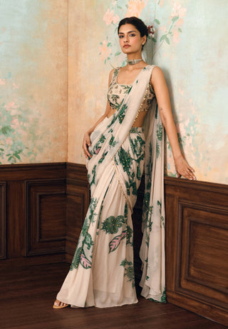 Ivory and forest green teresa sari set