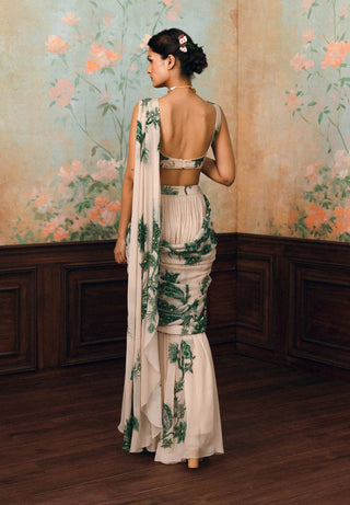 Ivory and forest green teresa sari set