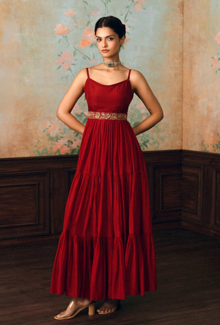 Crimson red viola maxi dress set