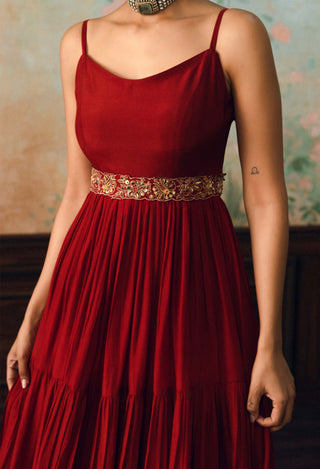 Crimson red viola maxi dress set