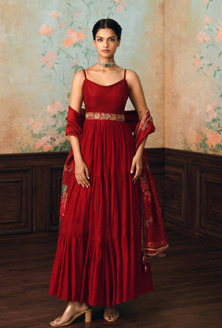 Crimson red viola maxi dress set
