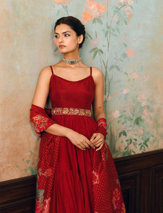 Crimson red viola maxi dress set