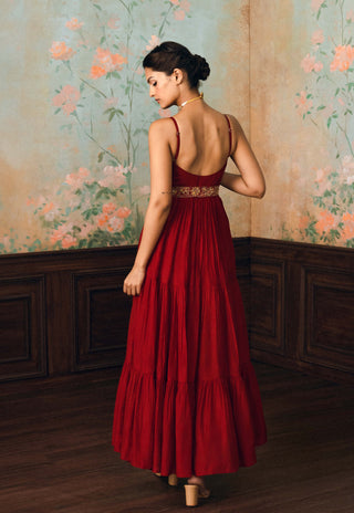 Crimson red viola maxi dress set