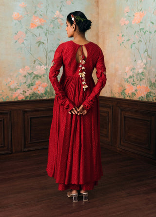 Crimson red corrine anarkali set
