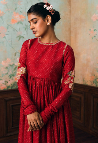 Crimson red corrine anarkali set