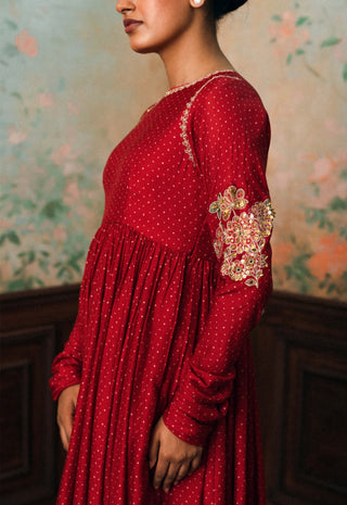 Crimson red corrine anarkali set