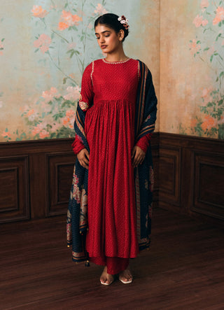 Crimson red corrine anarkali set