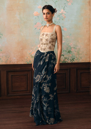 Ivory and space blue lilia corset and skirt set