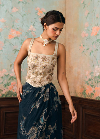 Ivory and space blue lilia corset and skirt set