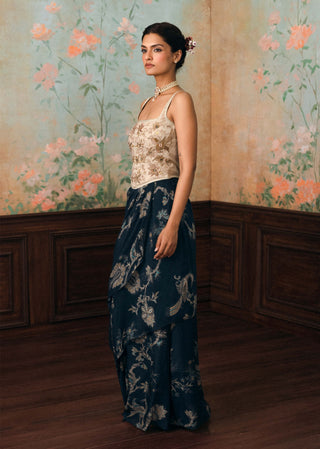 Ivory and space blue lilia corset and skirt set