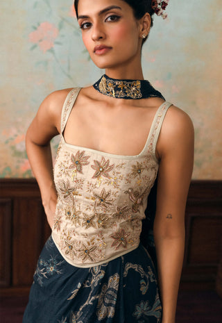Ivory and space blue lilia corset and skirt set