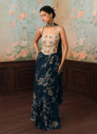 Ivory and space blue lilia corset and skirt set