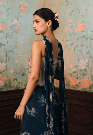 Ivory and space blue lilia corset and skirt set