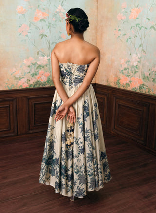 Ivory and space blue emilia dress